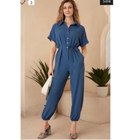 JQ by Jenerique sz 8 blue jumpsuit with pockets  NWT - Picture 1 of 14